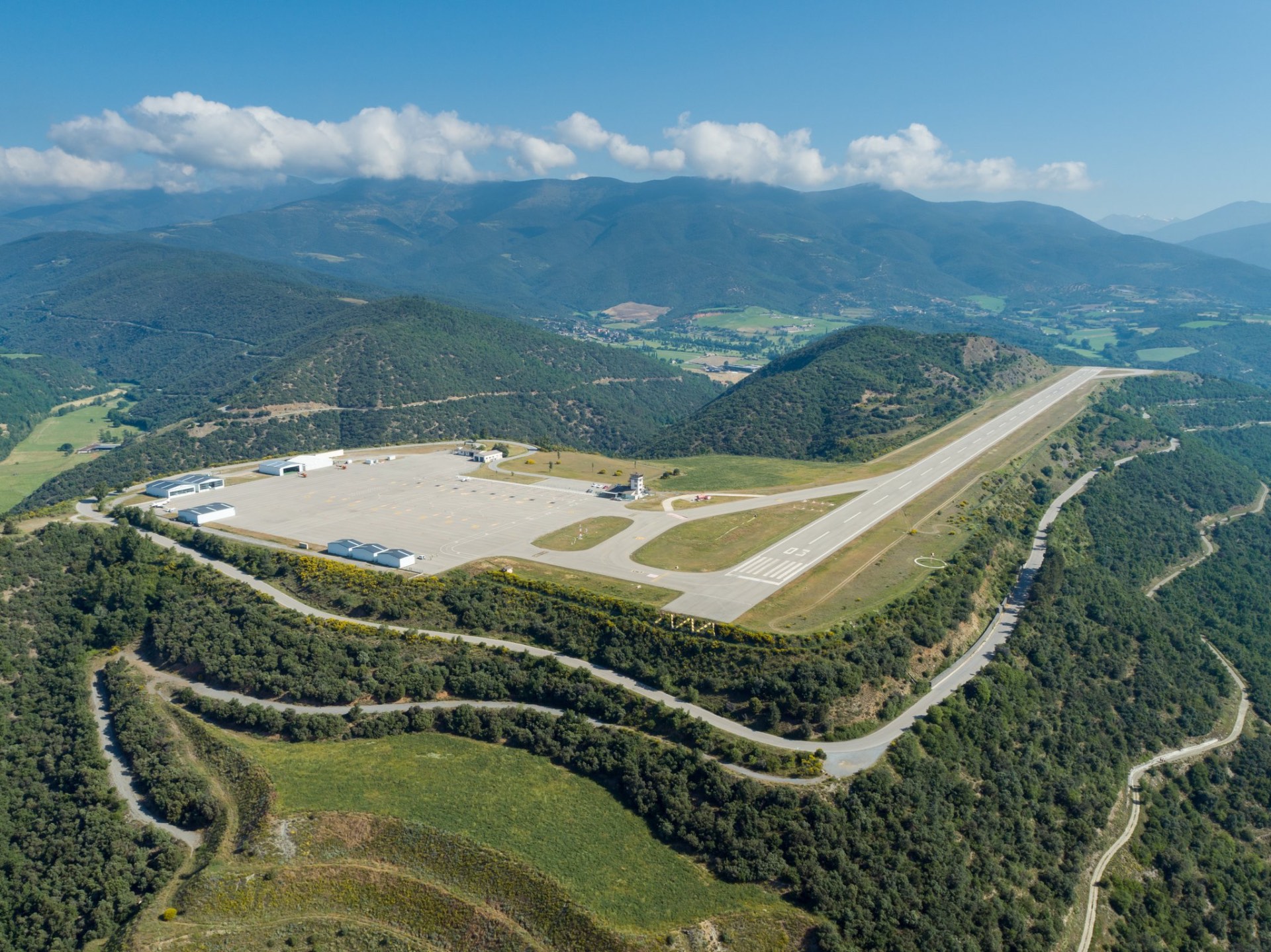 Aerial view of Andorra–La Seu d'Urgell airport in the Pyrenees